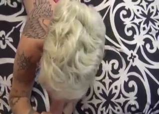 Tattooed blonde hoe enjoys her horny son